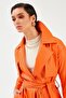 Belted Long Leather Trench - Orange - 2