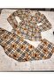 Teddy Bear Coffee Cream Plaid Thin Soft Cotton Pajama Set for Girls & Women - 7