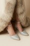 Women's Buckled Glittery Pointed-Toe Summer Heeled Shoes Silver Sparkly Modern Elegance Ankle-Tie - 4