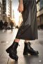 Women's Black Leather Wool Inside Zippered Daily Boots NK0204
