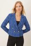 Women's Cobalt Blue-Beige Double-Breasted Collar Tweed Crop Jacket Arm-24K001014 - 2