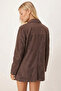 Women's Dark Brown Collar Pocket Flap Button Padded Premium Suede Oversize Jacket Arm-25K 001057 - 2