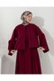 Women's Corded Fabric Vest Gilet Dress Set - Claret Red - 3