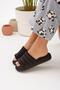 Black Open Front Silent Sole Women's Slippers House Slippers - 3