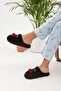 Black Silent Sole Cherry Women's House Slippers Furry Winter Slippers Guest Slippers - 2