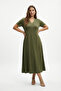 Bamboo Fabric Lace Collar Detail Flared Dress 7XL - 3