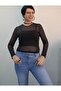 Black Crew Neck Long Sleeve Tulle Blouse T-Shirt - 2