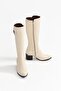 100% Genuine Leather Beige Women's Boots - 3