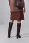 Women's Blunt Toe Bellows Heeled Boots Without Zipper Doreka Brown - 4