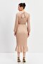 Beige Pleat Detailed Midi Belted Dress - 5