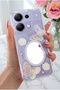 Redmi Note 13 Pro 4g Case 3D Butterfly Rose Pattern Mirrored Glitter Transparent Design Silicone Cover - 3