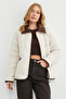 Velvet Detail Polo Collar Quilted Jacket - 6