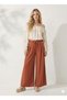 Button Detail in Pocket, Elastic Waist, Wide Cut, Flared Double Crepe Fabric Trouser Skirt -31010