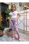 Girl's Leggings Winter Ribbed Cotton Elastic Waist Embroidered Daisy Lilac - 5