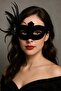 Krp Black Color Side Feathered Rose Party Prom Venetian Mask