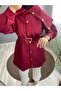 Jolie Asymmetrical Collar Full Snap Closure Scuba Tunic - Burgundy - 5