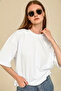 Women's White Oversize Crew Neck 100% Cotton Plain Basic Summer T-shirt - 6