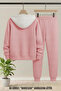 Unisex White Hooded Pink Cardigan Pink Bottom Tracksuit Set Zippered Elastic 3 Thread Winter - 2