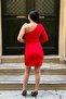 Atlas Fabric Sequin Detailed Jacket Dress - RED - 5