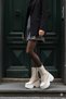 Cream Skin Side Zippered Lace Up High Wedge Heeled Seasonal Women's Long Boots Bootie - 8