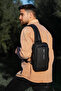Men's Leather Mechanized Wallet and Crossbody Shoulder and Waist Bag with USB Port - Black - 3
