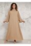 Women's Comfortable Fit Dress with Pearl Embroidery on the Collar and Sleeves - 5
