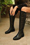 İsem Women's Genuine Leather Casual Boots - Black - 4