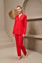 25167 Women's Collared Buttoned Long Sleeve Red Pajama Set