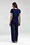 Women's Buttoned Judge Collar Navy Blue Short Sleeve Pajama Set - 5