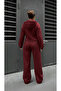 Women's Burgundy Sporty Stylish Zip-Up Three-Thread Unbrushed Fabric Bottom-Top Tracksuit Set 0057 - 5
