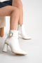 Women's White Patent Leather Snake Boots, 9.5 Cm Heel, Square Toe, Sparkly Buckle and Elegant Model with Gold Details - 6
