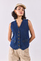 Women's Dark Blue Jean Vest 100% Cotton - Dark Blue - 7