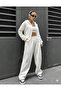 Women's Ecru Stylish Zip-Up Three-Thread Unbrushed Fabric Top and Bottom Tracksuit Set 0057 - 4