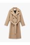Long Sleeve Pocketed Belted Double-Breasted Long Cashmere Coat - 2