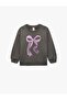 Long Sleeve Raised Crew Neck Bow Printed Sweatshirt