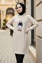 Asiya Oversize Bear Embroidered Hooded Tunic 1335 - Stone - 2