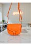 Women's Orange Flap Crossbody Bag with Buckle and Belt - 3