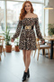 Women's Leopard Print Long Sleeve Square Neck Mini Dress – Strapless Wearable Stretchy Fabric - Mjn1011 - 6