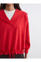 Red Shawl Collar Lace-Up Blouse - 3