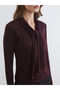 Basic Mürdüm Shawl Collar Shiny Look Blouse - 3