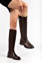 Brown Women's Boots Flat Heeled with Ankle Belt - 2