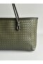 Women's Khaki Knitted Patterned Large Tote Bag Large Volume Daily Shoulder Bag - 6