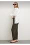 Khaki Elastic Waist Drawstring Detail Flowy Relaxed Fit Pants - 3