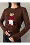 Women's Brown Teddy Bear Crew Neck Knit Sweater