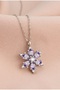 Silver Color Lilac Drop Stone Lotus Camellia Flower Steel Necklace - 3