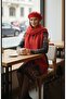 Cold Weather Set with Red Beret and Oversized Shawl - 3