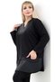 Leather Trimmed Tunic with Rhinestone Accessories on the Collar and Pockets, Plus Size Design on the Sides, Slit - 9