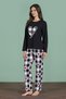 1959 Women's Round Neck Heart Plaid Long Sleeve Pajama Set - 5