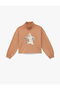 Cotton Long Sleeve Mock Neck Sequined Fleece-Lined Sweatshirt