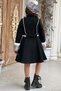 Girls' Plaid Pattern Dress and Black Cashmere Coat with Plush Sleeves and Pearl Embroidery - 4